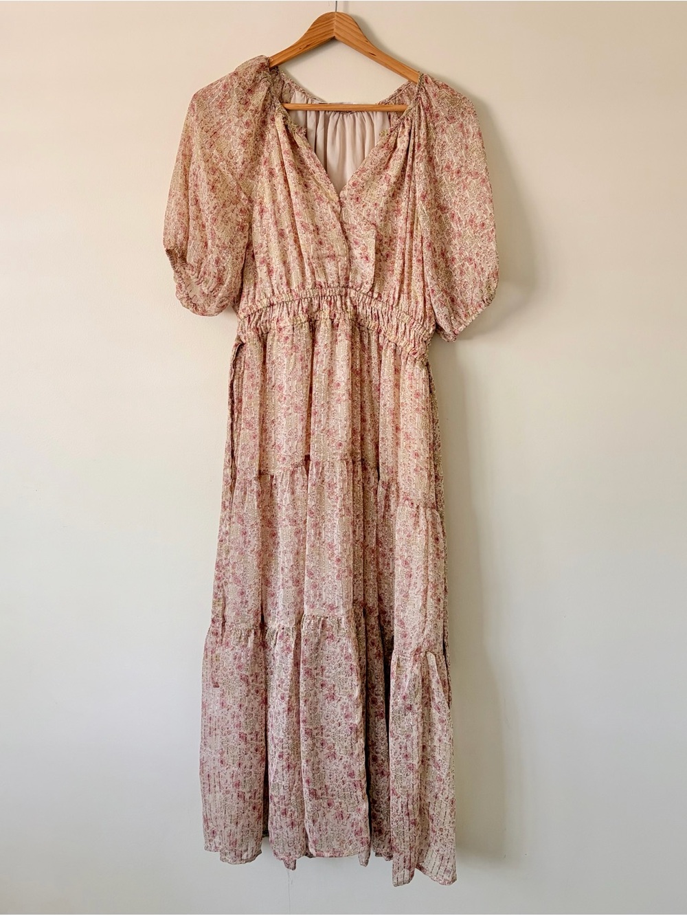 Astr Floral Tiered Maxi Dress in Blush Pink